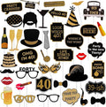 40th Birthday Photo Booth Props - 41 Pcs Black and Gold Decor, Funny Milestone Party Supplies for Men & Women, Retro 1986 Theme Selfie Station Accessories for Surprise Party, 40th Celebration Bash