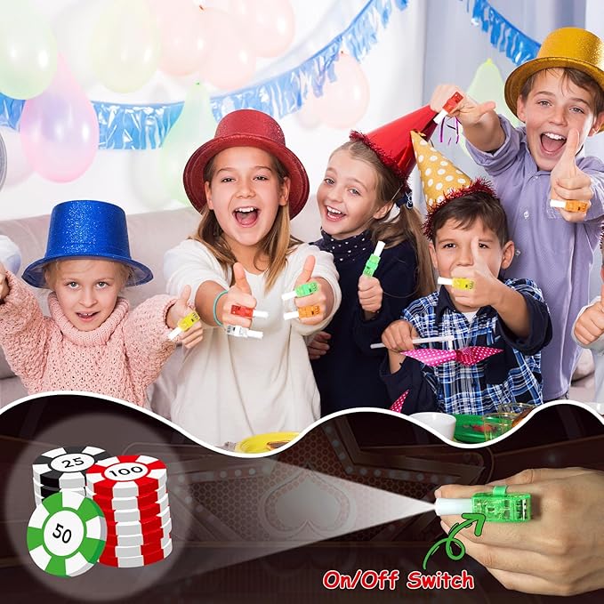 CHUNNIN 36 PCS Casino Party Favors Casino Birthday LED Light Up Finger Lights, Glow in the Dark Poker Party Finger Light Bulk for Goodie Treat Bags Stuffers Game Birthday Party Supplies