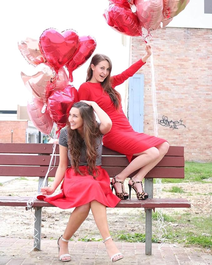 Red Heart Shaped balloons Pack of 12,18 Inch Silver Love Valentine Balloons Pink Heart Romantic Balloons For Valentines Day Propose Marriage Wedding Bridal Shower Engagement Party Decorations