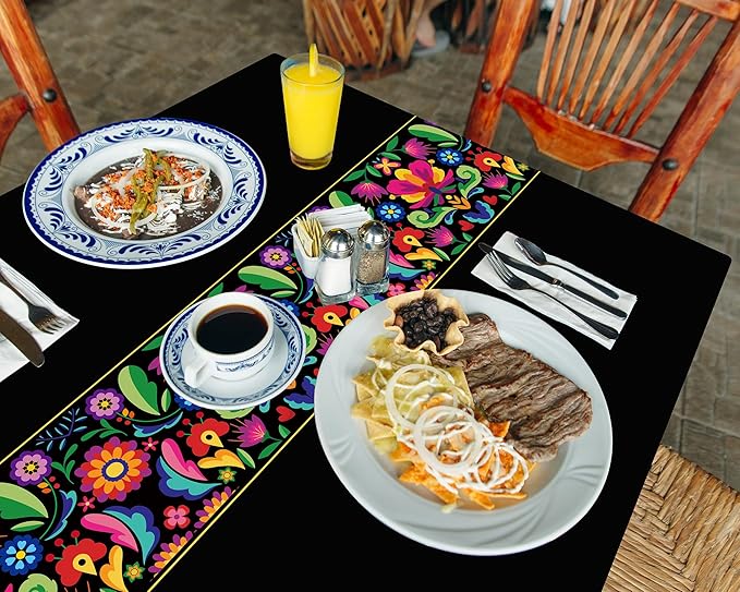 Oudain 3 Pcs Fiesta Tablecloth 108 x 54 Inch Plastic Tablecover Mexican Waterproof Tablecloth Disposable Table Cover for Taco Night Festive Mexican Fiesta Wedding Party Decoration (Black)