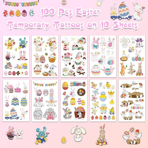 100 Pcs Easter Luminous Temporary Tattoos for Kids Easter Party Favors Supplies Easter Basket Stuffers