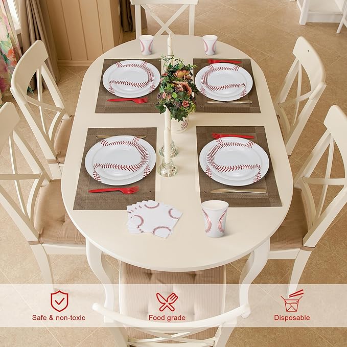 Kochorie 144 Pieces Baseball Party Supplies, Sports Tableware Sets Including Disposable Paper Plates Napkins Cups Forks Serves 24 for Birthday Sports Baseball Party Decorations