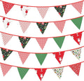 GCQQ Christmas Pennant Banner 40FT Cotton Fabric Xmas Banner 42Pcs Red Green Merry Christmas Party Banner 14 Rustic Different Floral Bunting Garlands for Home Outdoor Decoration