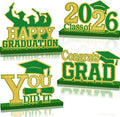 4Pcs Graduation Decorations Class of 2026 Wood Table Centerpieces Congrats Grad Wooden Sign Graduation Table Toppers Congratulate Tiered Tray Decor for 2026 Graduation Party (Green-Gold)
