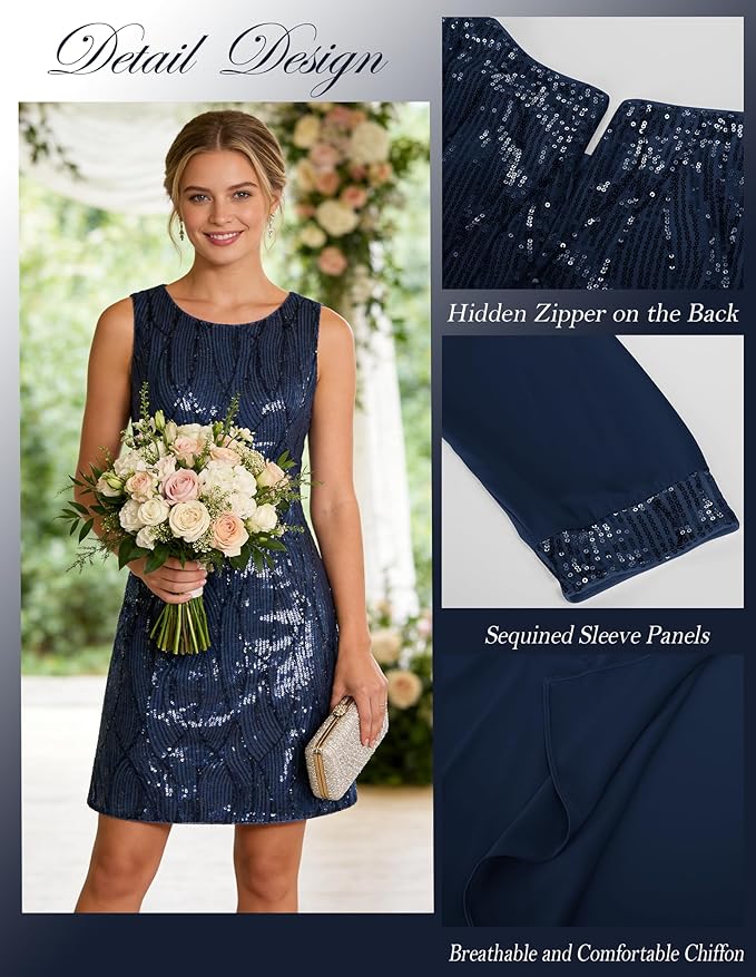 GRACE KARIN Women's Sequin Dress - Wedding Guest & Mother of The Bride Formal Dress - Two Piece Knee Length