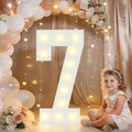 Pooqla 2.4FT Light Up Numbers, Marquee Numbers 2.4 Feet Tall Party Decor for Her Him, Mosaic Big Sign for 7th 17th 70th Birthday Anniversary Decoration Backdrop, Large Pre-Cut Frame Number 7