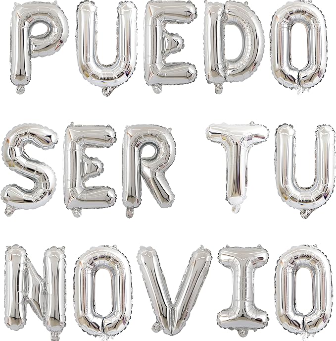 2 Set 30Pcs Silver PUEDO SER TU NOVIO Letter Balloons 16in Balloon Foil Letter Decorations Party Decor Silver Letter Balloons PUEDO SER TU NOVIO Party Supplies