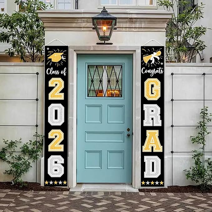 Graduation Decorations Class of 2026 Hanging Grad Banner, Graduation Decorations Class of 2026 for Any Schools or Grades (black)