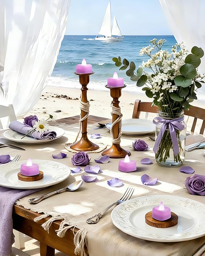 Amagic 1000 Pieces Light Purple Artificial Rose Petals with 12 Light Purple LED Tea Lights, Rose Petals and Candles Set for Proposal, Anniversary, Romantic Night, Wedding Decor
