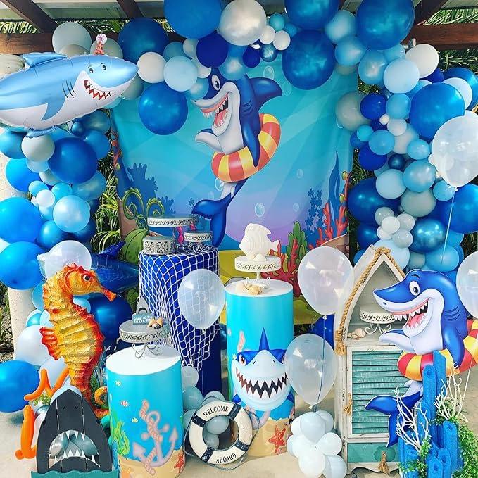 Shark Balloon Arch Kit for Ocean Under the Sea Birthday Party Decorations 153Pcs Blue Balloon Garland Kit with Shark Foil Balloons for Kids Boys Shark Week Ocean Animals Theme Baby Shower Supplies