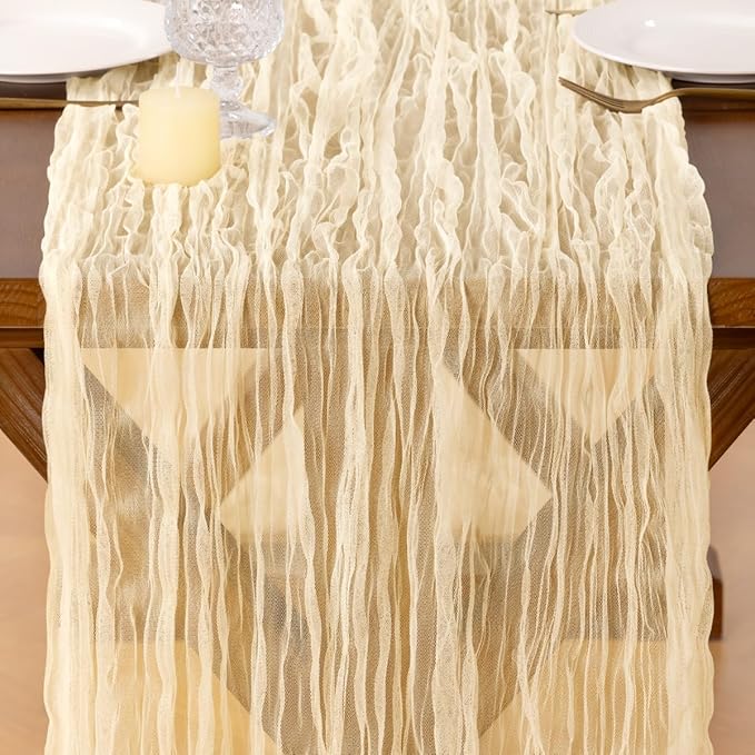 Socomi Beige Cheesecloth Table Runner Tulle Gauze Cheese clothBoho Rustic 120 inch 10FT Runner for Wedding Party Baby Shower Birthday Holiday Decorations 1pc