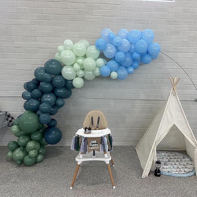Dusty Slate Blue and Green Garland Balloon Arch Kit, 118pcs Baby Blue Green Party Balloons Balloons for Boys Baby Shower Jungle Woodland Ocean Beach Under The Sea One 1st Birthday Party Decorations