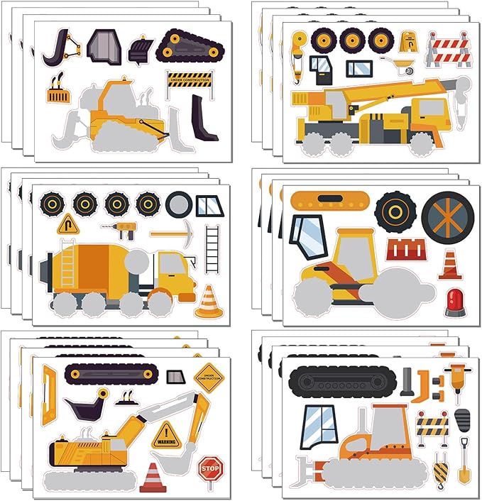24 Sheets Construction Truck Stickers Make Your Own Truck Stickers Boys Birthday Party Favors Construction Themed Goodie Bag Stuffer Children Exchange Gifts