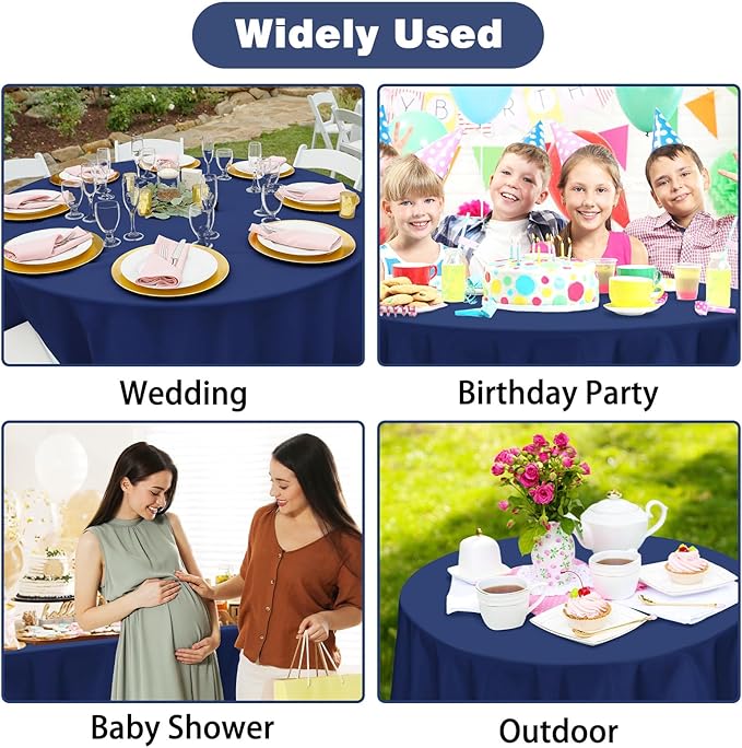 Kopokita 2 Pack Navy Blue Round Disposable Plastic Tablecloths 84 inch Party Table Covers