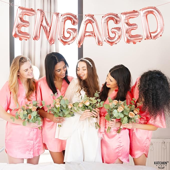 KatchOn Rose Gold Foil Engaged Balloons - 16 Inch | Engagement Party Balloons for Bachelorette Party Decorations