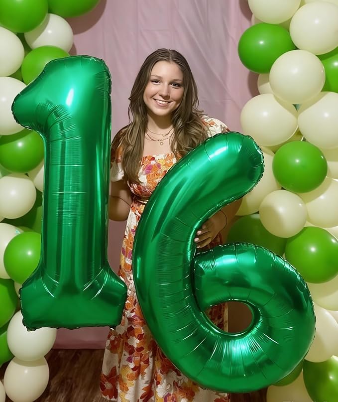 Number 16 Balloons, Balloons for Woman Man 16th Dark Green Birthday Party Decoration, 40 Inch Foil Number Ballon for 16, 61 Anniversary, Bridal Shower, Graduation, Valentine's Day, Easter