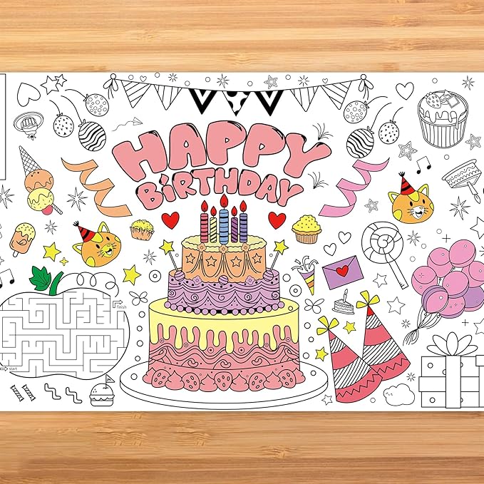 Birthday Party Giant Coloring Poster 30x72 Inch Drawing Paper Coloring Tablecloth DIY Art Crafts Mat for Birthday Themed Activity Wall Home Classroom Suppiles