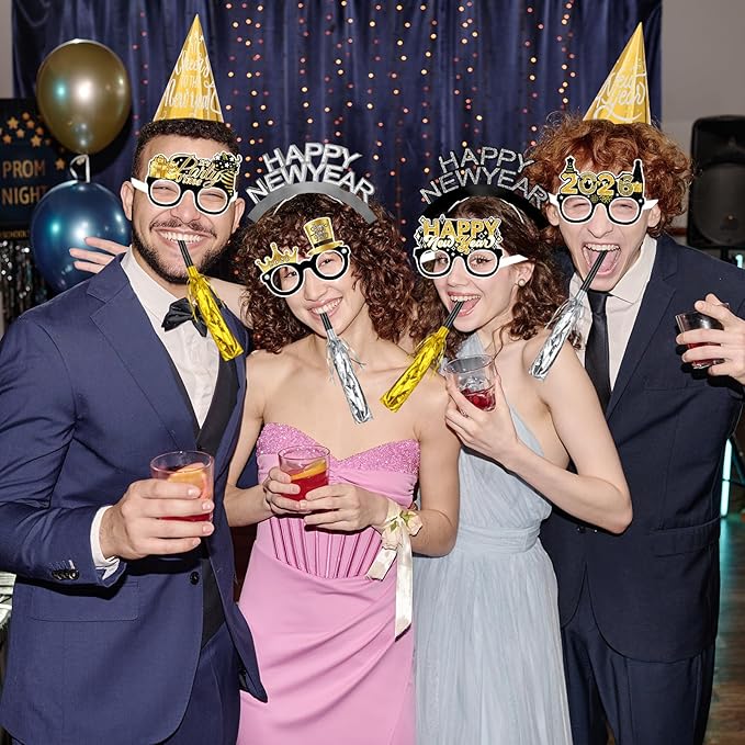 Openfly 36Pcs New Years Eve Party Supplies 2026 Happy New Year Hats Headband Tiara Noise Makers Paper Glasses Party Favors