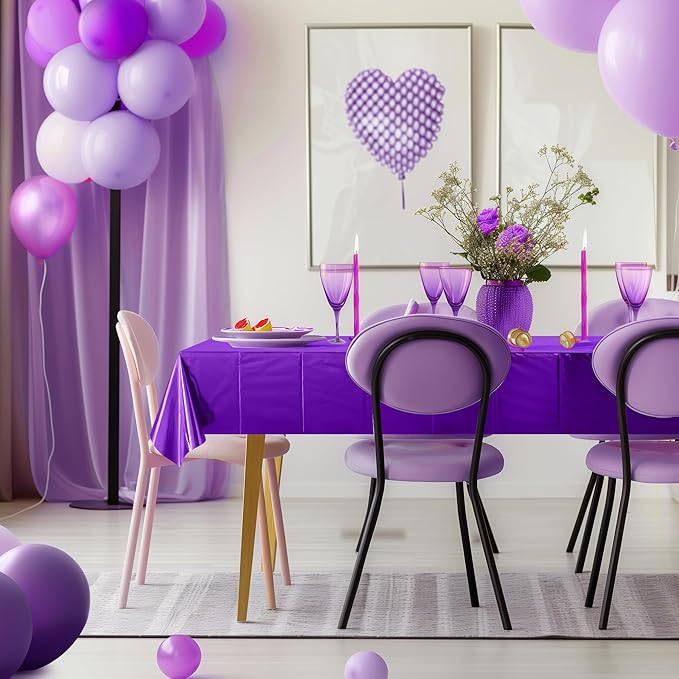 1 Piece Purple Foil Tablecloth 54 * 72inch Lavender Plastic Birthday Party Table Cloths Disposable Waterproof Table Cover for Halloween Bridal Shower Wedding Anniversary Baby Shower Elegant Supplies
