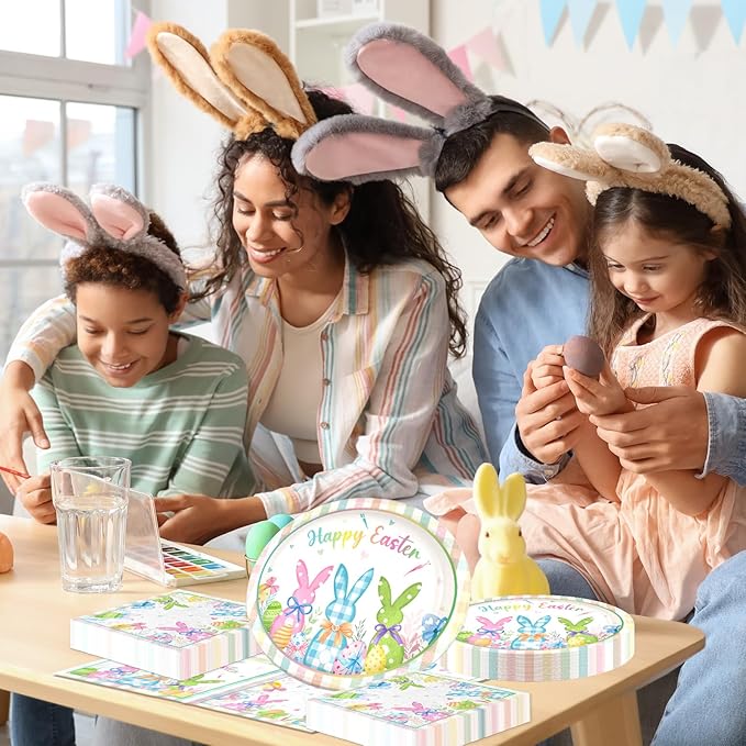 Easter Plates and Napkins,Oval Easter Paper Plates and Napkins 100pcs Oval Bunny Plate and Napkin for easter Party Supplies,Serves 50