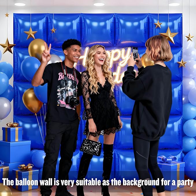 25Pcs Dark Blue Square Foil Balloons Wall Backdrop, Double Sided Metallic Foil Balloons Tunnel Arch Garland Kit for Photo Booth Birthday Wedding Graduation Halloween Party Decorations