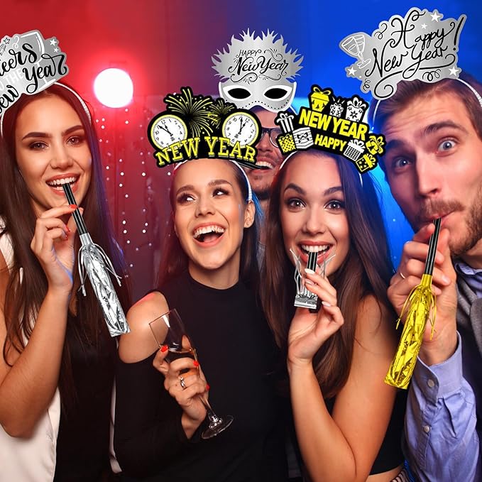 Openfly New Years Eve Party Supplies 2026 Happy New Year Headband Tiara New Year Fringed Noise Makers Party Favors
