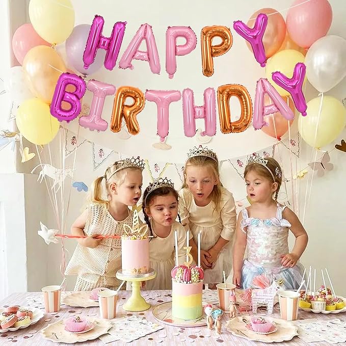 TONIFUL Happy Birthday Balloons Banner 16 Inch Mylar Foil Letters Birthday Sign Reusable for Girls Boys Kids & Adults Birthday Party Decorations Supplies（Hot Light Pink Orange）