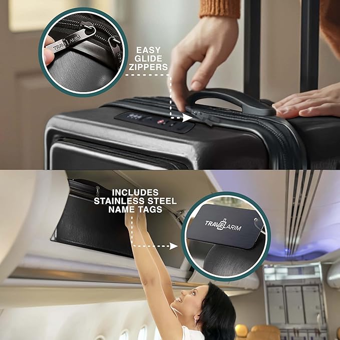 TRAVELARIM Luggage Sets, Suitcases with Wheels Spinner, Durable Hard Shell Suitcase Set, Expandable Travel Suitcase, 3 Piece Set (20"/24") Suitcase, Jet Black
