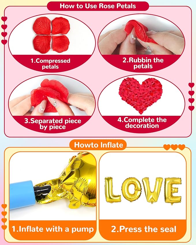 Valentines Balloon Kit Decor with I Love You Balloons, Heart Balloons with 1000 Pcs Silk Red Rose Petals for Valentines Day Galentines Party Decorations Proposal Wedding Anniversary Decor