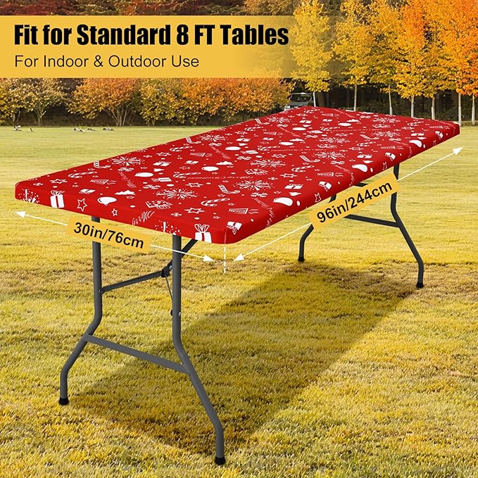 Smiry 2 Pack Rectangle Christmas Table Cloth, Waterproof Elastic Fitted Tablecloths, Washable Polyester Rectangular Patio Table Cover for Christmas Dinner (Snowflower, 30"x96")