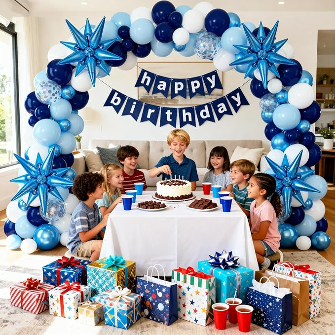 Blue Balloon Arch Kit Garland, Chrome Blue Light Navy Blue Confetti Balloons for Birthday Baby Shower 2026 Graduation Bridal Shower Wedding Anniversary Party Decorations