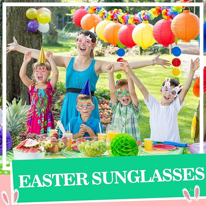 Lenwen 24 Pieces Happy Easter Glasses Paper Glasses Frame Chick Bunny Ears Eggs Eyeglasses Easter Day Eyewear for Kids Adults Photo Booth Props Party Favor Decorations Supplies