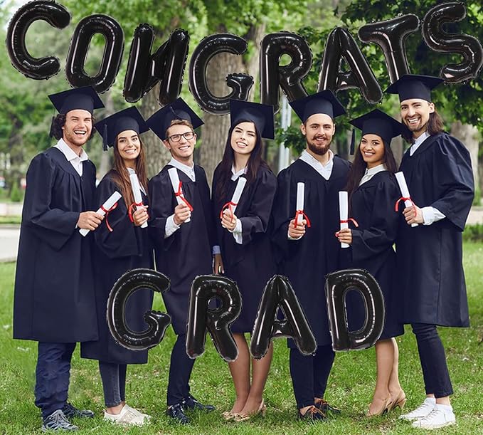 KALOR 16 Inch Black Congrats Grad Banner Balloons, Black Congrats Grad Letters Sign, Graduation Decorations 2026 for Graduation Party Decorations 2026