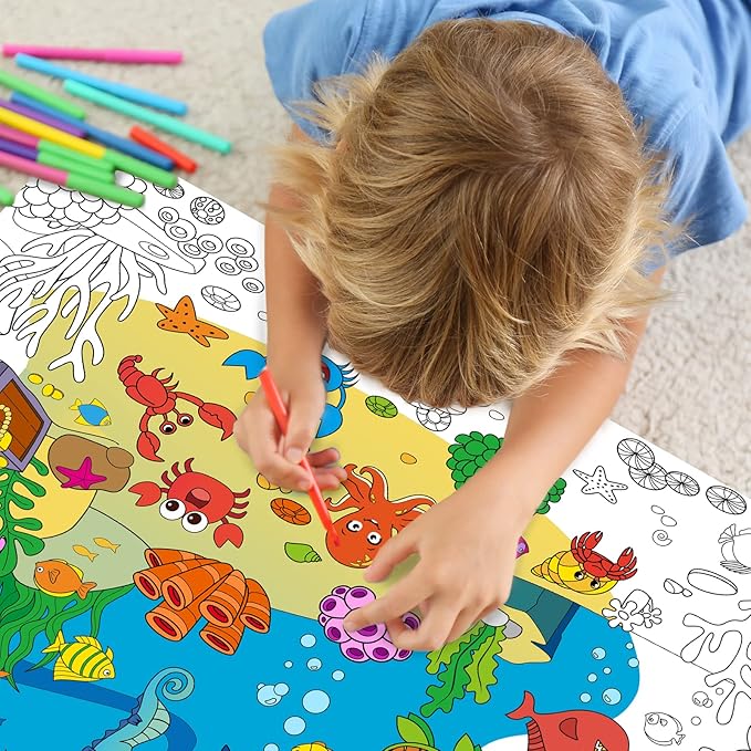 Set of 3 Coloring Posters for Kids Giant Coloring Poster Large Animal Ocean Dinosaur Coloring Tablecloth Jumbo Coloring Books for kids Classroom Home Birthday Party Supplies Favor 31.4 x 43.3 Inch