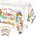 4 Pcs Happy Birthday Tablecloth 54'' x 108'' Disposable Birthday Table Cover Plastic Colorful Balloons for Kid Boy Girl Party Decoration Supplies(White)