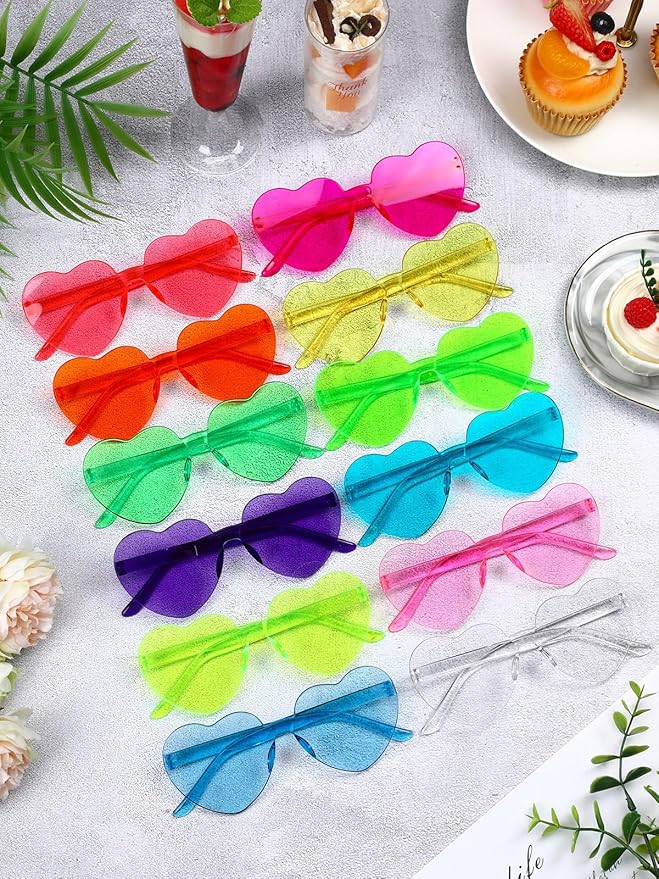 12 Pairs Heart Shaped Sunglasses Rimless Star Glasses for Men Women Party Favors Fun Colorful Glasses Accessories