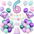 6th Mermaid Birthday Decoration for Girls,Pink Purple Green 6th Birthday Balloon Number 6 Seashell Foil Balloons Banner Mermaid Sea Party Decor Supplies for 6 Year Old