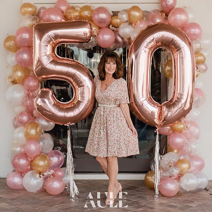 AULE 40 Inch Large 50 Number Balloons Rose Gold Big Foil Number Balloons Giant Helium Happy 50th Birthday Party Decorations for Women Huge Mylar Anniversary Supplies