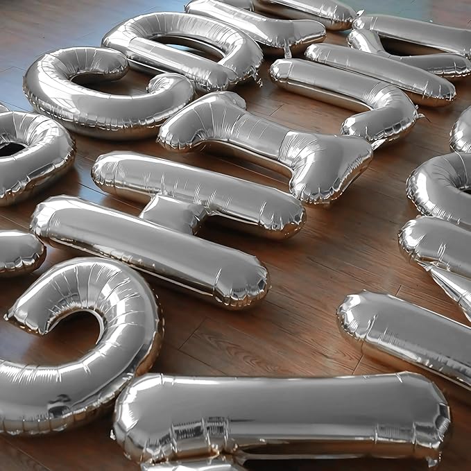 Happy Birthday Balloon Banner Custom Phrase Balloons letter 16 inch Personalized Alphabet Letters Foil Mylar Balloons (Silver)