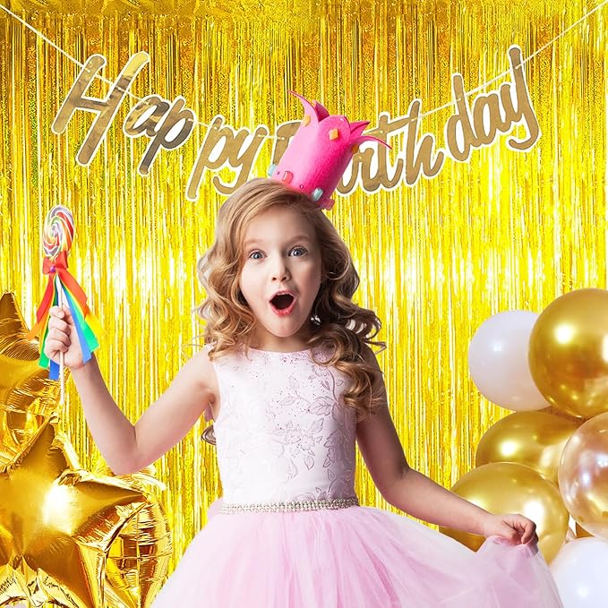 MYUPDALIN 2 Pack Gold Foil Fringe Tinsel Backdrop Party Decorations for Disco/Prom/Dance/Graduation/Birthdays Party Decorations