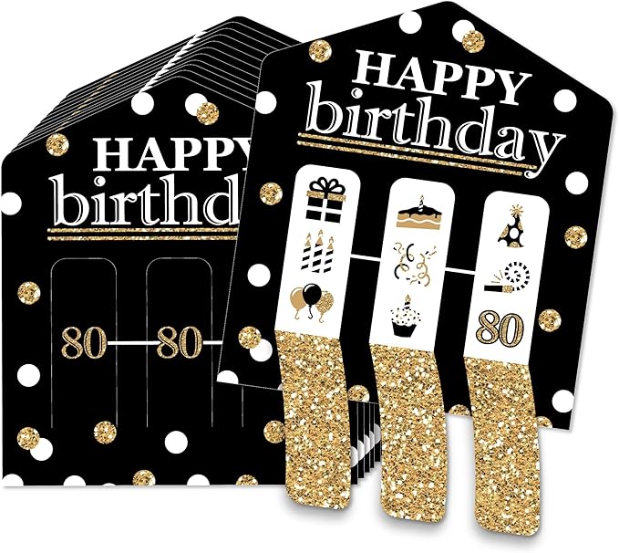 Big Dot of Happiness Adult 80th Birthday - Gold - Birthday Party Game Pickle Cards - Pull Tabs 3-in-a-Row - Set of 12