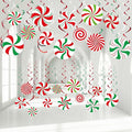 Funrous 54 Pcs Christmas Peppermint Candy Hanging Decorations Christmas Candies Ceiling Hanging Swirls Xmas Party Ceiling Whirl Streamers for Xmas Holiday Party Decor(Red White Green)