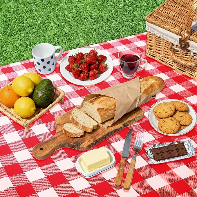 Oigco Red and White Checkered Tablecloths - 3 Pack 54" × 108" Rectangle Disposable Plastic Red Gingham Tablecloth, Picnic Table Cover for Party, Wedding, Birthday Christmas Decor