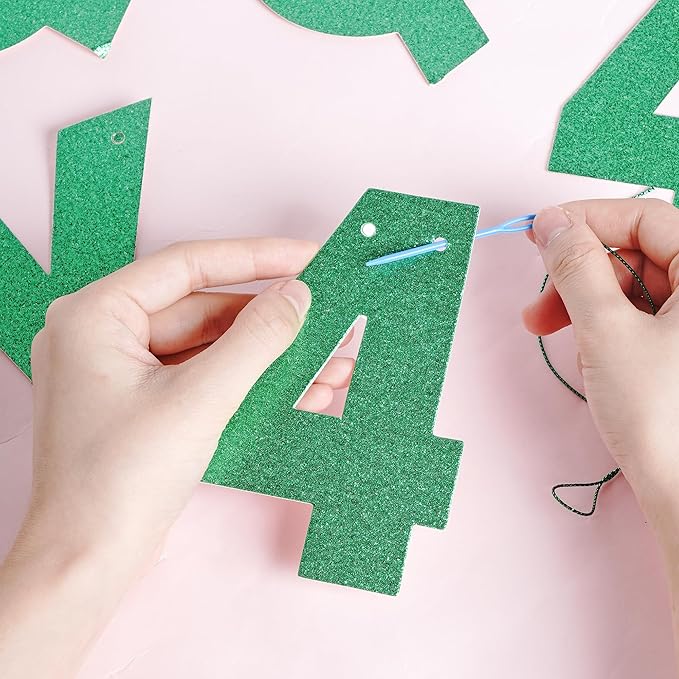 DIY Banner Kit with Letters Glitter Banner Letters Customizable Birthday Banners Graduation Banner Custom Party Hanging Banner for Graduation Wedding Party Baby Shower Decoration(Green)