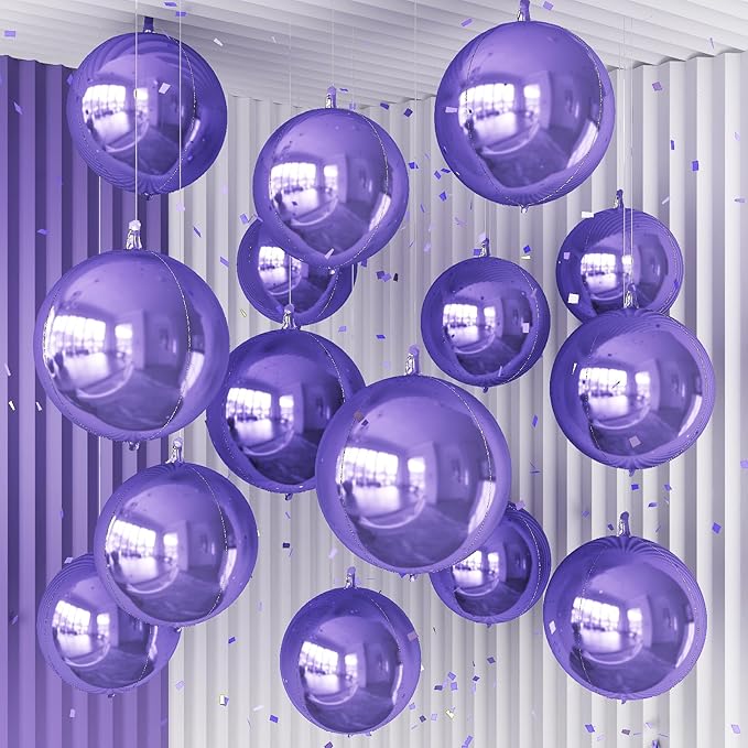 14 Pcs Purple Round Foil Balloons 22/15/10 4D Ball Balloons Light Baby Lavender Purple Metallic Balloon Ornament Mylar Balloon for Birthday Graduation Wedding Anniversary Disco Party Decor