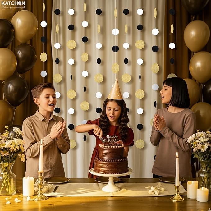 KatchOn, Circle Dots Gold Paper Garland - 65 Feet, Pack of 5 | Birthday Garland for Gold Birthday Decorations | Hanging Decorations for Baby Shower, Bridal Shower, Bachelorette | New Year Decorations