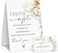 Flower Diaper Raffle Game, Diaper Raffle Tickets for Baby Shower, Floral Gender Neutral Tickets for Baby Shower Party Favor Decorations Supplies (1 Sign + 50 Cards)