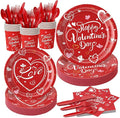112PCS Valentine’s Day Heart Party Plates Supplies Love Red Heart Party Tableware Decoration Disposable Paper Plates Napkins Forks for Graduation, Anniversary(Serves 16)