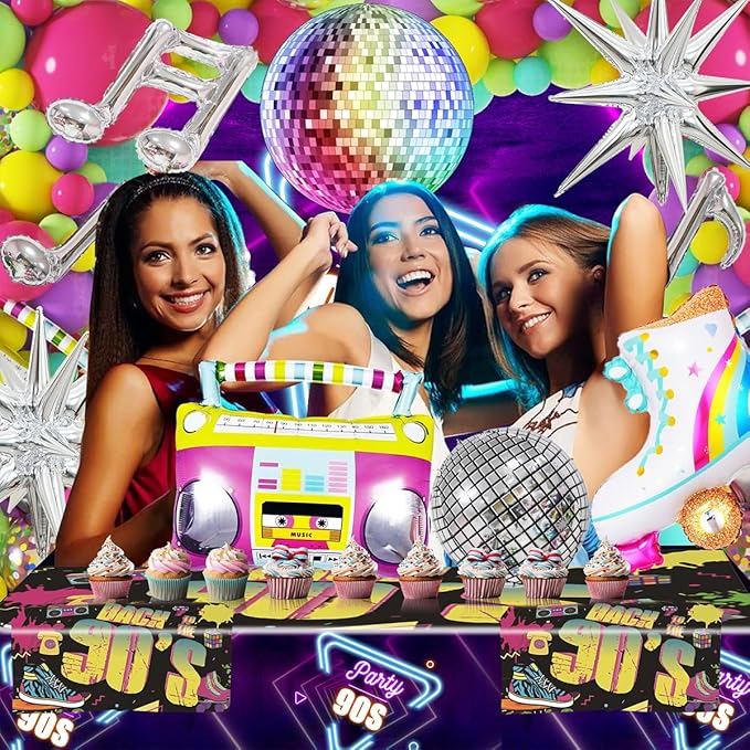 80s 90s Party Decorations, JOGAMS 167Pcs Neon Balloons Arch Kit with Confetti Music Note Star Disco Ball Balloons for 90s 80s Hip Hop Rock Theme Birthday Photo Props Prom Party