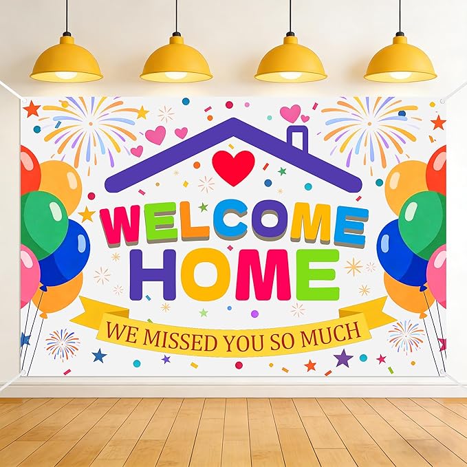 Welcome Home Banner Backdrop, 6x4ft Large We Missed You Sign, Non-Fading Washable Fabric Photography Background for Military Homecoming, Family Reunion, Deployment Return Party Decorations